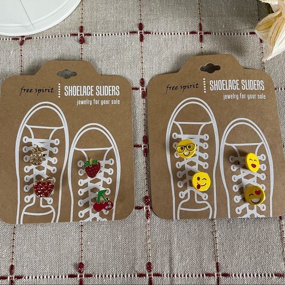 Free Spirit Shoelace Sliders 8 Total Shoe Charms Emoji & Fruit Enamel Rhinestone - Picture 1 of 3